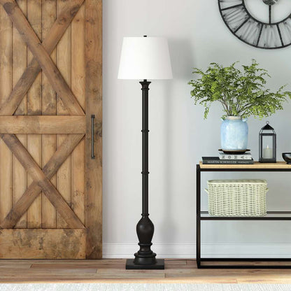 Hudson & Canal - Minnie Farmhouse Floor Lamp with Fabric Shade in Blackened Bronze/White - FL0367 veiw 2