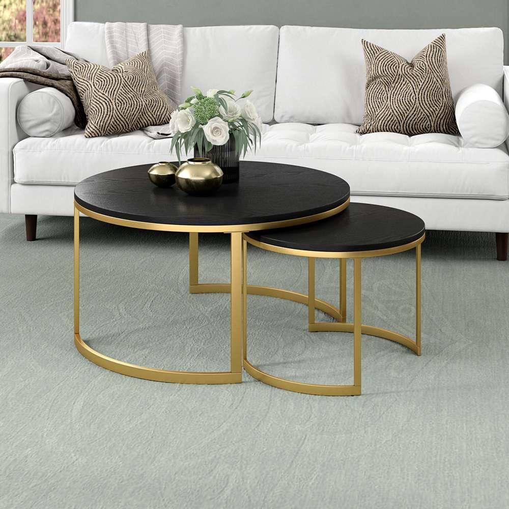 Hudson & Canal - Mitera Round Nested Coffee Table with MDF Top in Brass/Black Grain - CT1900 veiw 2