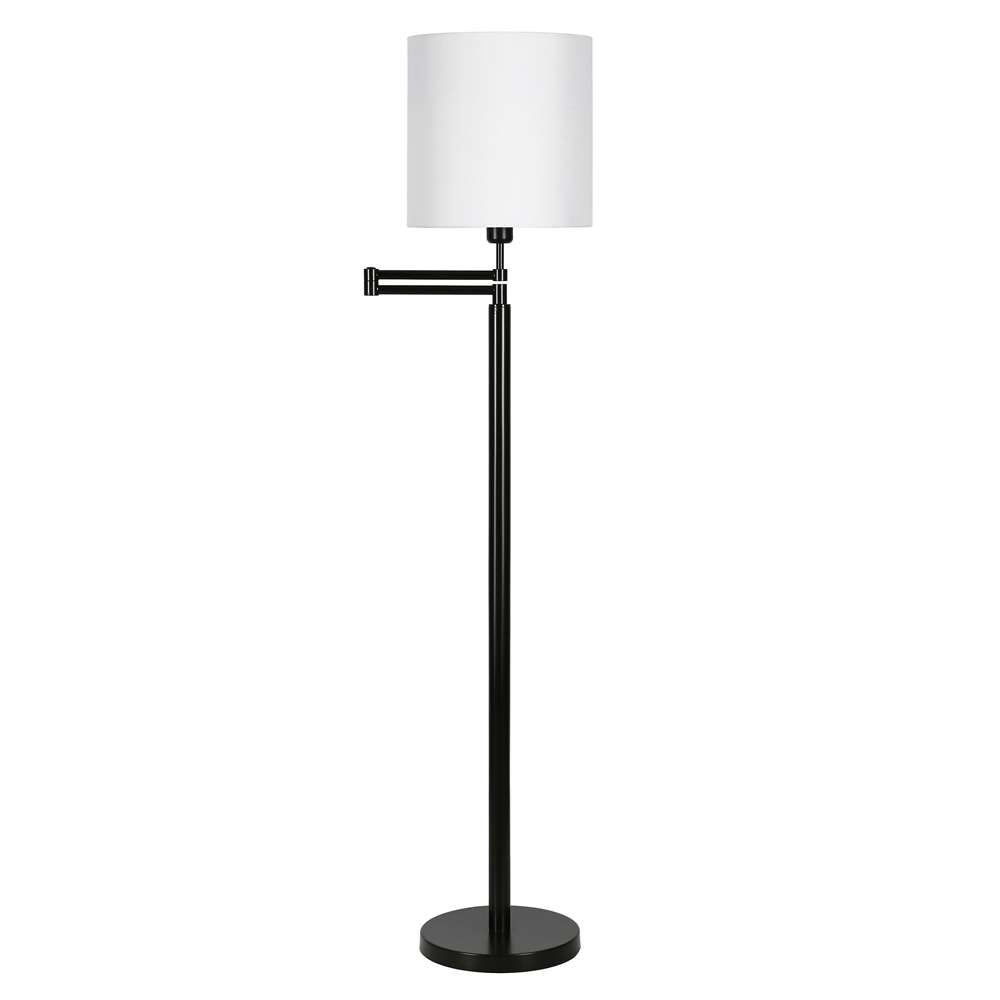 Hudson & Canal - Moby Swing Arm Floor Lamp with Fabric Drum Shade in Blackened Bronze/White - FL0348 veiw 1