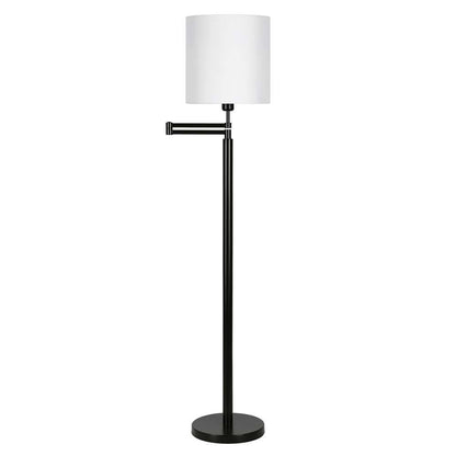 Hudson & Canal - Moby Swing Arm Floor Lamp with Fabric Drum Shade in Blackened Bronze/White - FL0348 veiw 1