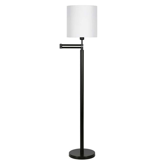 Hudson & Canal - Moby Swing Arm Floor Lamp with Fabric Drum Shade in Blackened Bronze/White - FL0348 veiw 1