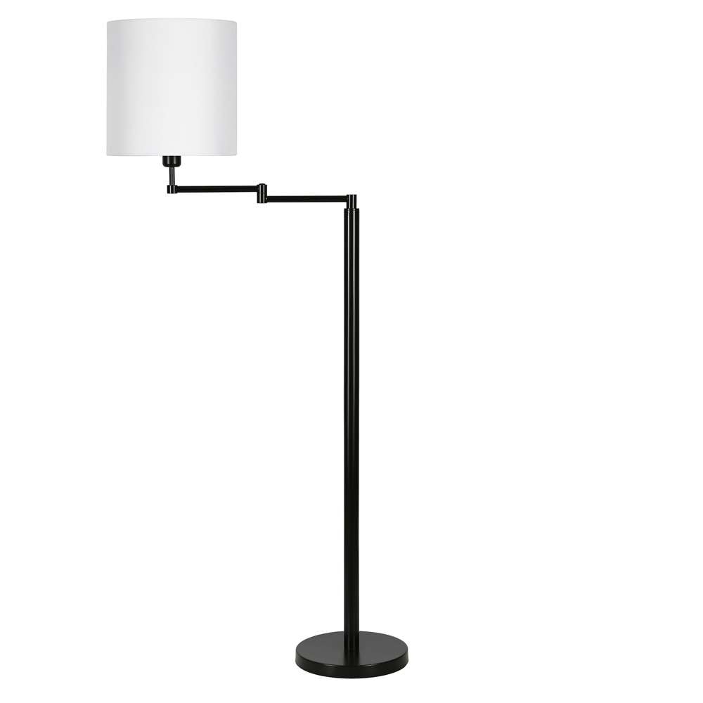 Hudson & Canal - Moby Swing Arm Floor Lamp with Fabric Drum Shade in Blackened Bronze/White - FL0348 veiw 3