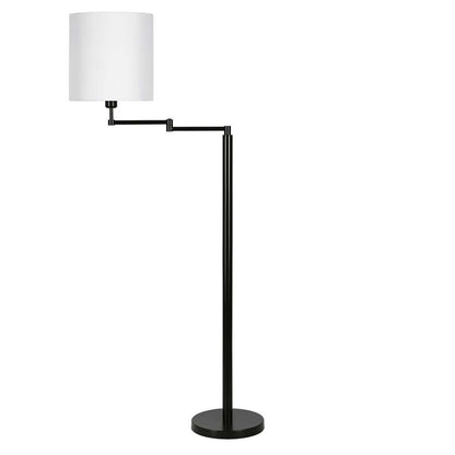 Hudson & Canal - Moby Swing Arm Floor Lamp with Fabric Drum Shade in Blackened Bronze/White - FL0348 veiw 3