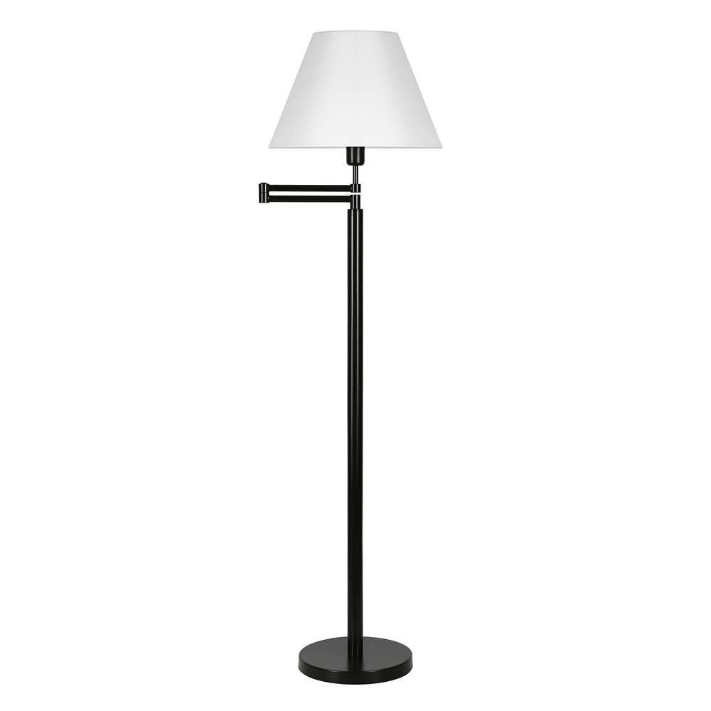Hudson & Canal - Moby Swing Arm Floor Lamp with Fabric Empire Shade in Blackened Bronze/White - FL0347 veiw 1