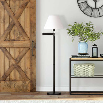 Hudson & Canal - Moby Swing Arm Floor Lamp with Fabric Empire Shade in Blackened Bronze/White - FL0347 veiw 2
