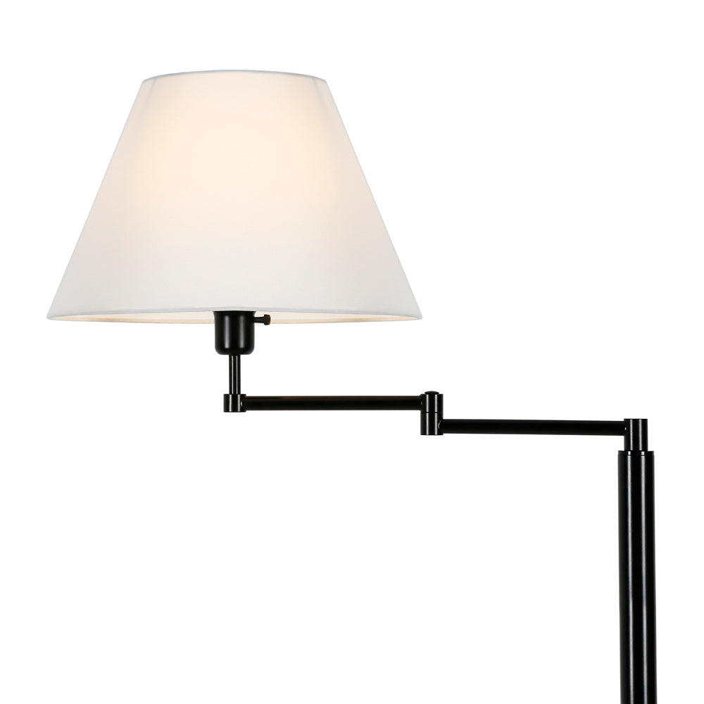 Hudson & Canal - Moby Swing Arm Floor Lamp with Fabric Empire Shade in Blackened Bronze/White - FL0347