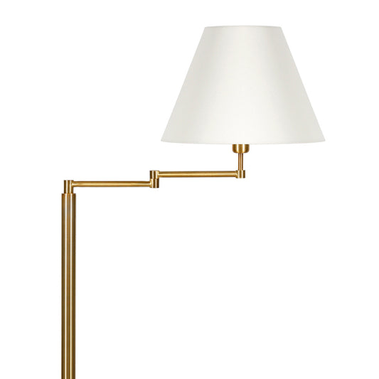 Hudson & Canal - Moby Swing Arm Floor Lamp with Fabric Empire Shade in Brass/White - FL0363