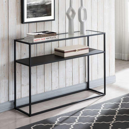 Hudson & Canal - Nellie 42in Wide Rectangular Console Table with Metal Shelf in Blackened Bronze - AT0573 veiw 2