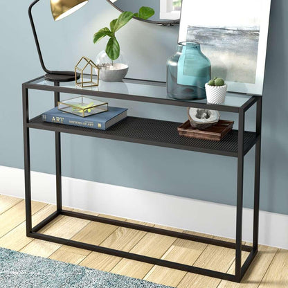 Hudson & Canal - Nellie 42in Wide Rectangular Console Table with Metal Mesh Shelf in Blackened Bronze - AT0415 veiw 2