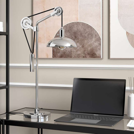 Hudson & Canal - Neo 33.5in Tall Solid Wheel Pulley System Table Lamp with Metal Shade in Polished Nickel/Polished Nickel - TL0749 veiw 2