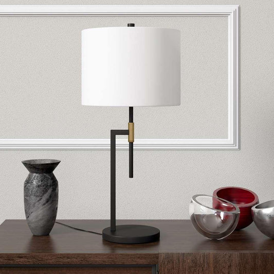 Hudson & Canal - Nico 25in Tall Table Lamp with Fabric Shade in Matte Black/Brass - TL1467 veiw 2