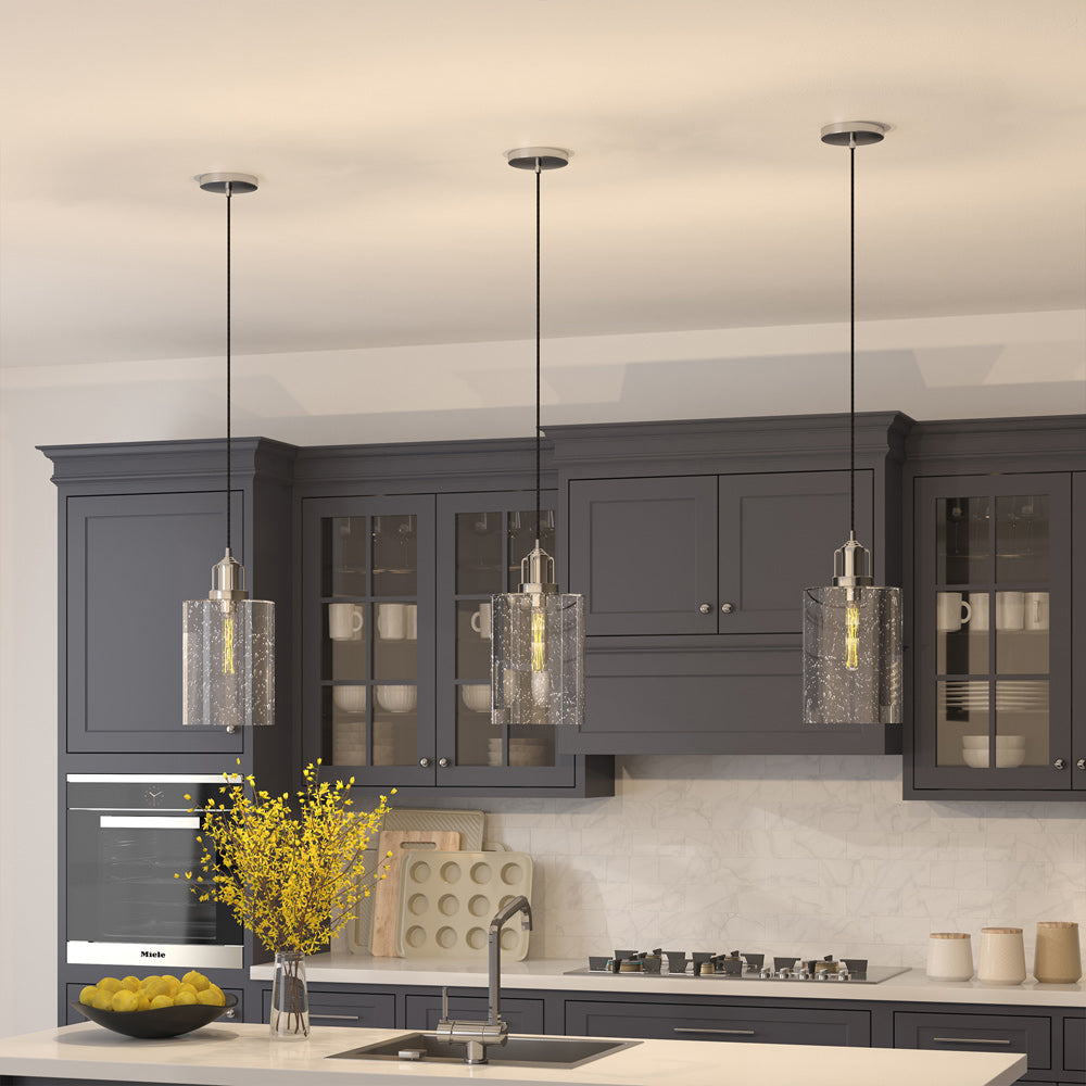 Hudson & Canal - Nora 7.87in Wide Pendant with Glass Shade in Polished Nickel/Seeded - PD0075