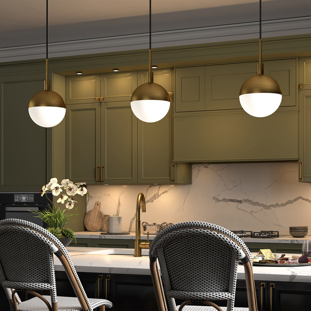 Hudson & Canal - Orb 8in Wide Small Pendant with Glass Shade in Brass/White Milk - PD0332