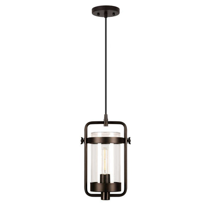 Hudson & Canal - Orion 11in Wide Industrial Pendant with Glass Shade in Blackened Bronze/Clear - PD0247 veiw 1