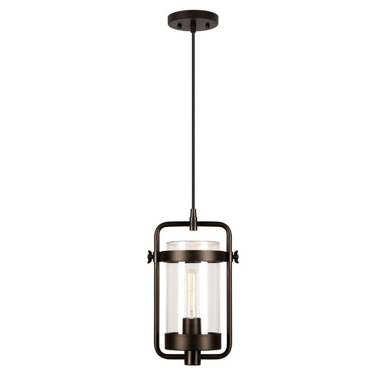 Hudson & Canal - Orion 11in Wide Industrial Pendant with Glass Shade in Blackened Bronze/Clear - PD0247 veiw 1