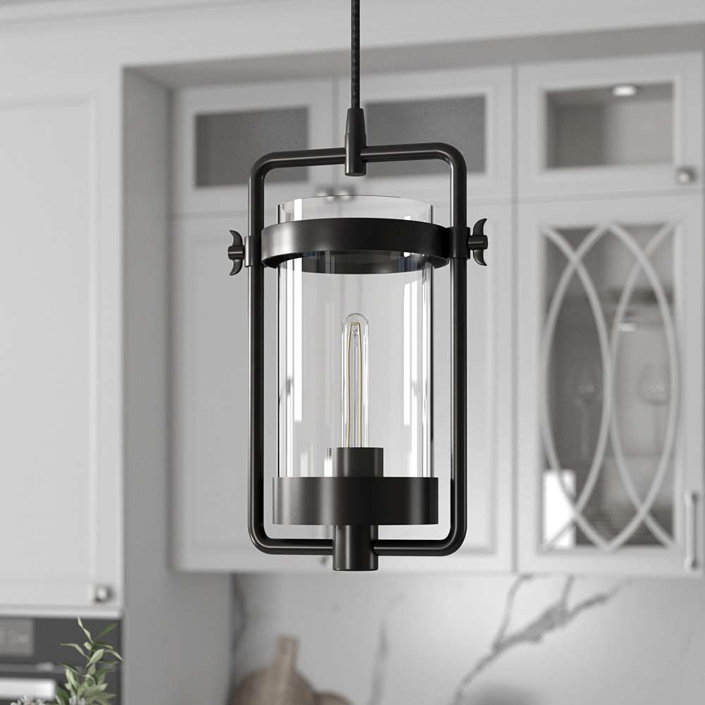 Hudson & Canal - Orion 11in Wide Industrial Pendant with Glass Shade in Blackened Bronze/Clear - PD0247 veiw 2