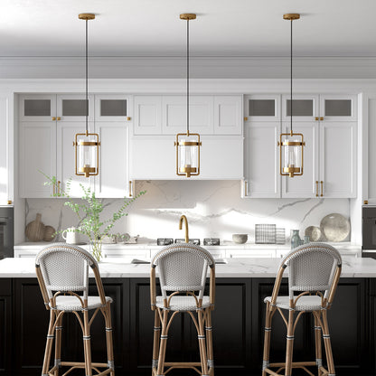 Hudson & Canal - Orion 11in Wide Industrial Pendant with Glass Shade in Brass/Clear - PD0248