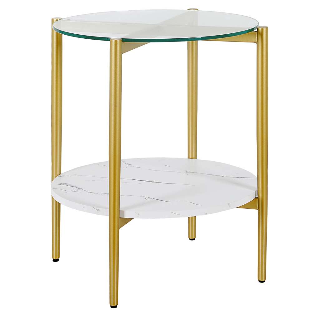 Hudson & Canal - Otto 20in Wide Round Side Table with Faux Marble Shelf in Gold and Faux Marble - ST0837 veiw 1