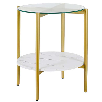 Hudson & Canal - Otto 20in Wide Round Side Table with Faux Marble Shelf in Gold and Faux Marble - ST0837 veiw 1