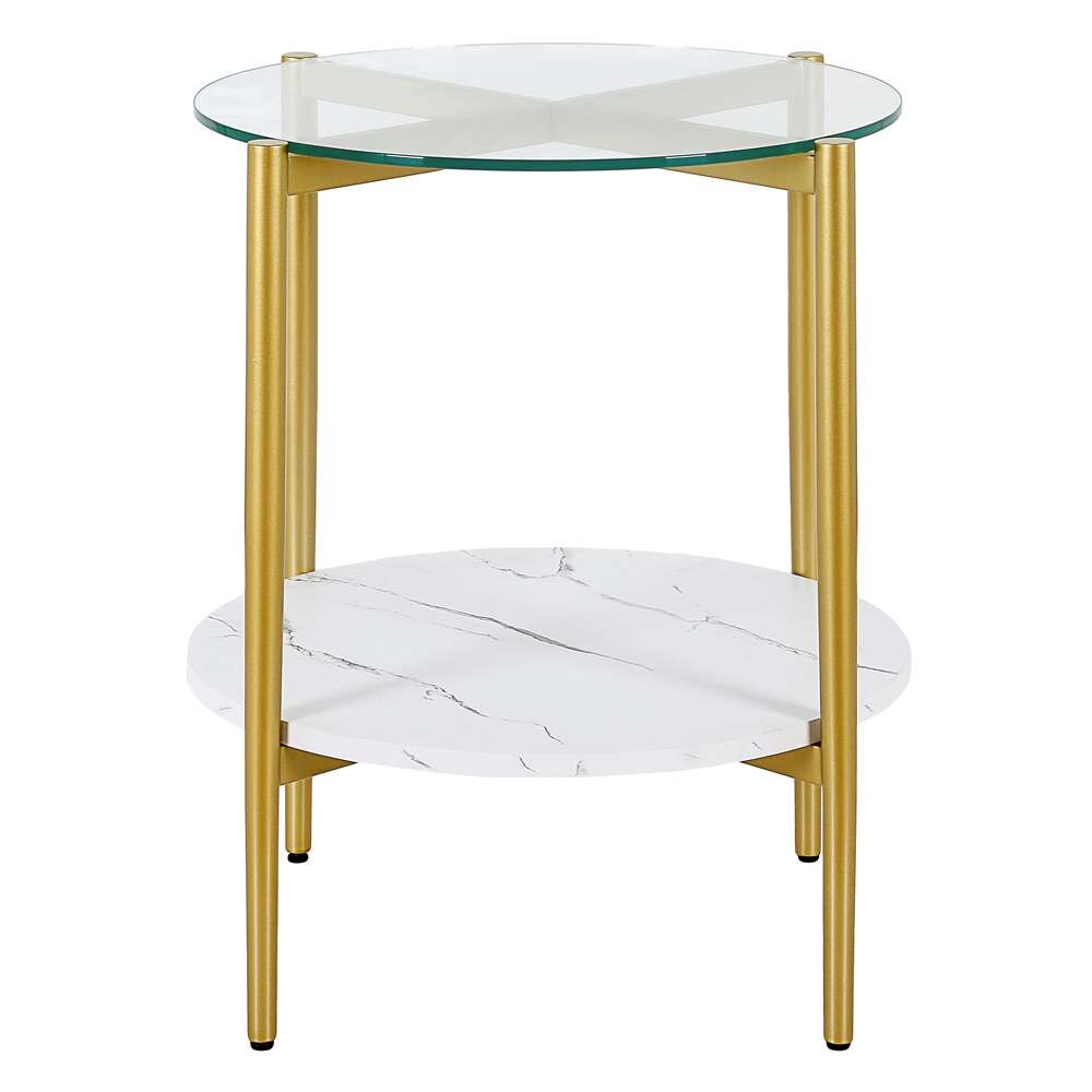 Hudson & Canal - Otto 20in Wide Round Side Table with Faux Marble Shelf in Gold and Faux Marble - ST0837 veiw 3