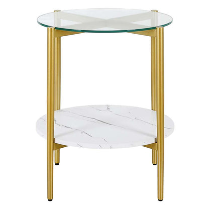 Hudson & Canal - Otto 20in Wide Round Side Table with Faux Marble Shelf in Gold and Faux Marble - ST0837 veiw 3