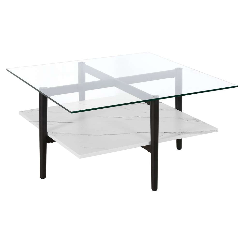 Hudson & Canal - Otto 32in Wide Square Coffee Table with Faux Marble Shelf in Blackened Bronze - CT1466 veiw 1