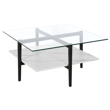 Hudson & Canal - Otto 32in Wide Square Coffee Table with Faux Marble Shelf in Blackened Bronze - CT1466 veiw 1