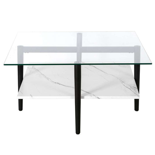 Hudson & Canal - Otto 32in Wide Square Coffee Table with Faux Marble Shelf in Blackened Bronze - CT1466 veiw 3