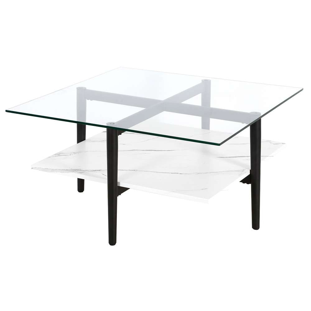 Hudson & Canal - Otto 32in Wide Square Coffee Table with Faux Marble Shelf in Blackened Bronze - CT1466 veiw 4