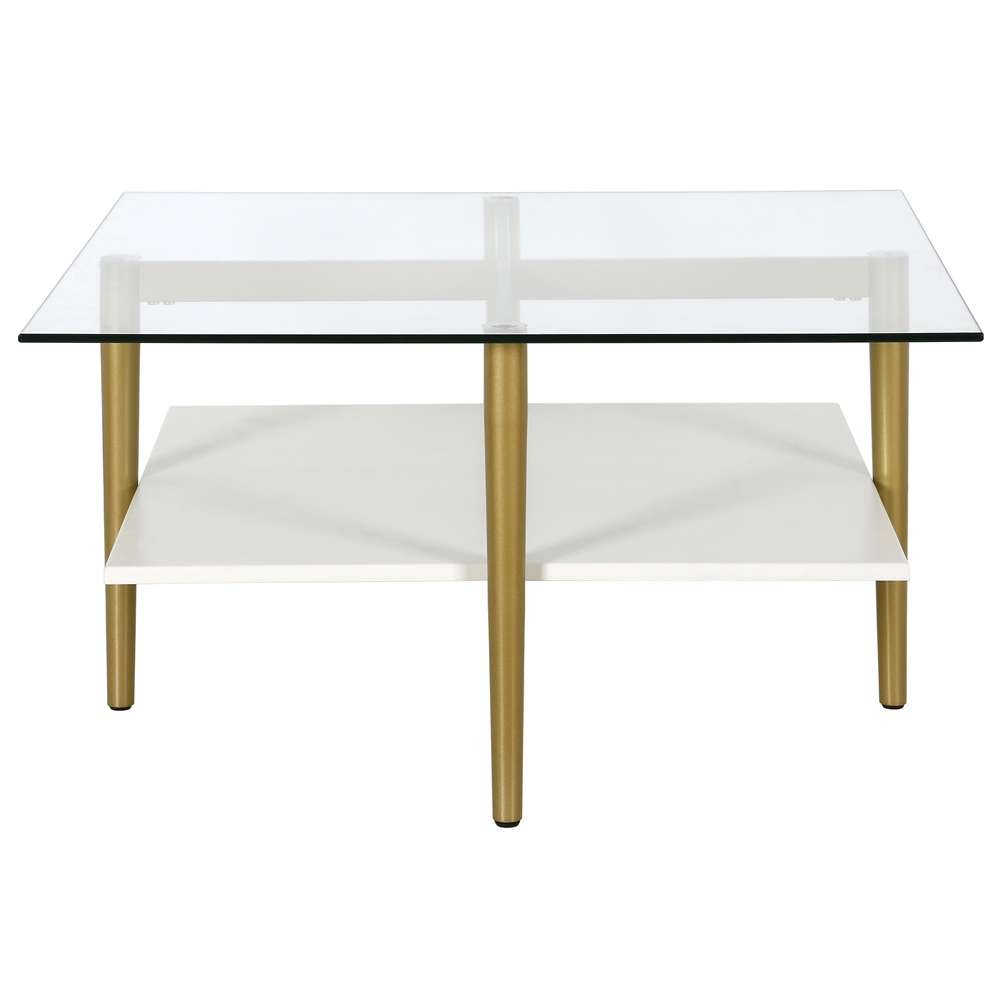 Hudson & Canal - Otto 32in Wide Square Coffee Table with White Lacquer Shelf in Brass - CT1465 veiw 3