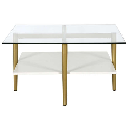 Hudson & Canal - Otto 32in Wide Square Coffee Table with White Lacquer Shelf in Brass - CT1465 veiw 3