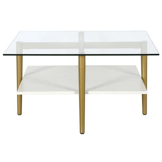 Hudson & Canal - Otto 32in Wide Square Coffee Table with White Lacquer Shelf in Brass - CT1465 veiw 3