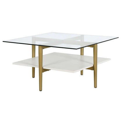 Hudson & Canal - Otto 32in Wide Square Coffee Table with White Lacquer Shelf in Brass - CT1465 veiw 4