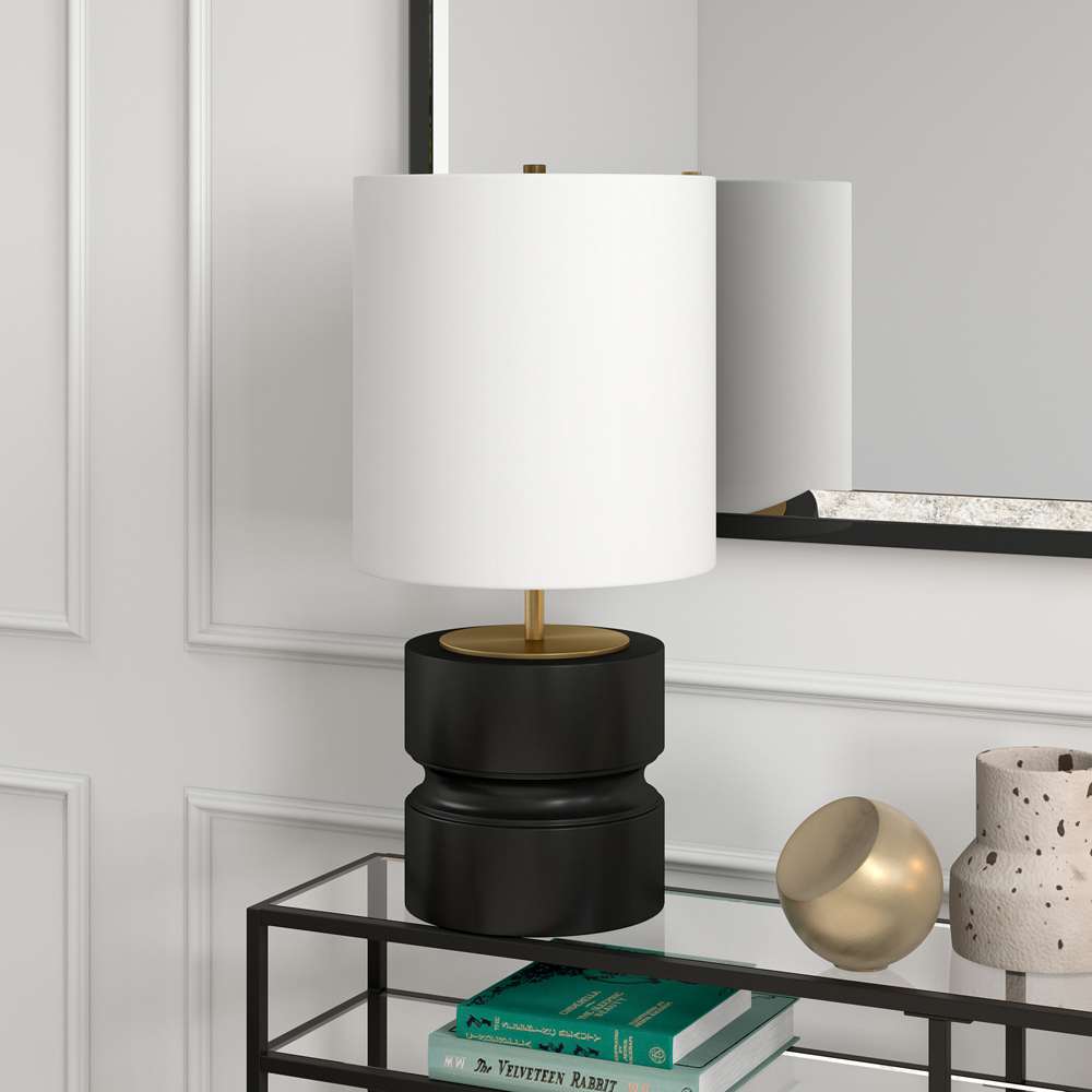 Hudson & Canal - Pax 27in Tall Table Lamp with Fabric Shade in Matte Black/Brass - TL1460 veiw 2