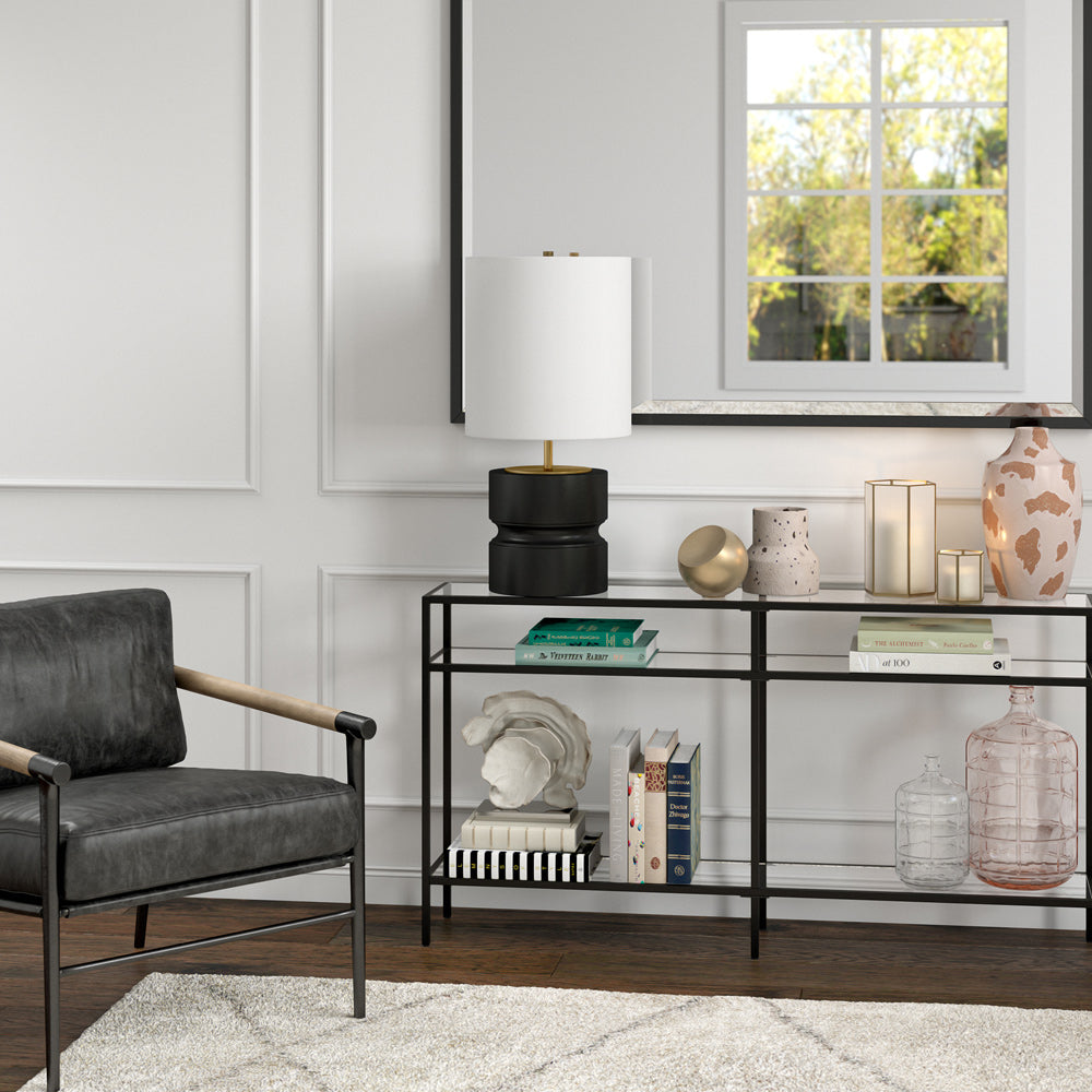 Hudson & Canal - Pax 27in Tall Table Lamp with Fabric Shade in Matte Black/Brass - TL1460