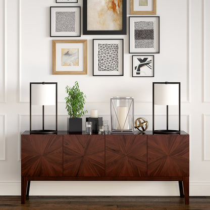 Hudson & Canal - Peyton 22in Tall Asymmetric Table Lamp with Fabric Shade in Blackened Bronze/White - TL0214