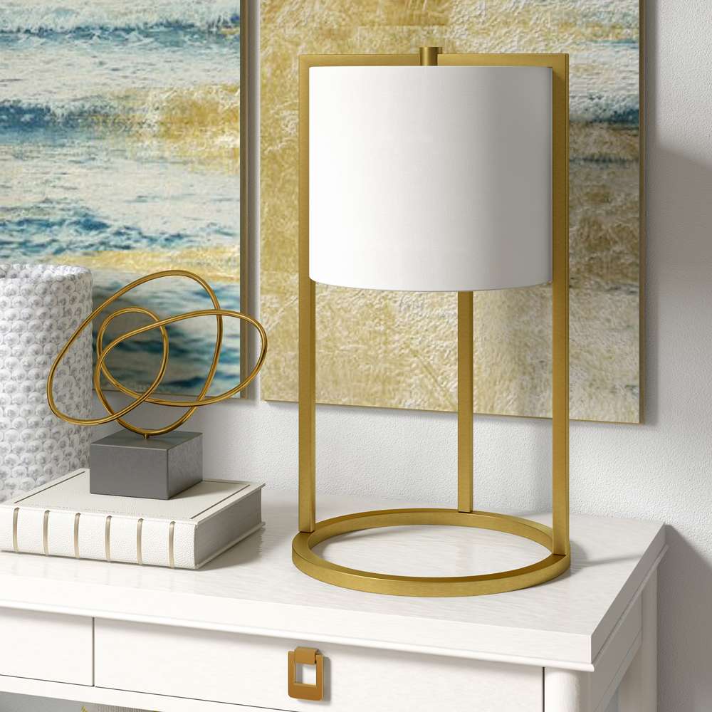 Hudson & Canal - Peyton 22in Tall Asymmetric Table Lamp with Fabric Shade in Brass/White - TL0909 veiw 2