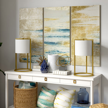 Hudson & Canal - Peyton 22in Tall Asymmetric Table Lamp with Fabric Shade in Brass/White - TL0909