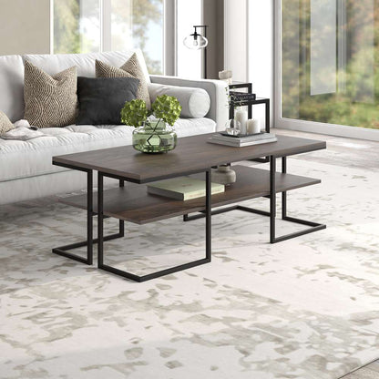 Hudson & Canal - Pike 45in Wide Rectangular Coffee Table in Blackened Bronze/Alder Brown - CT1530 veiw 2