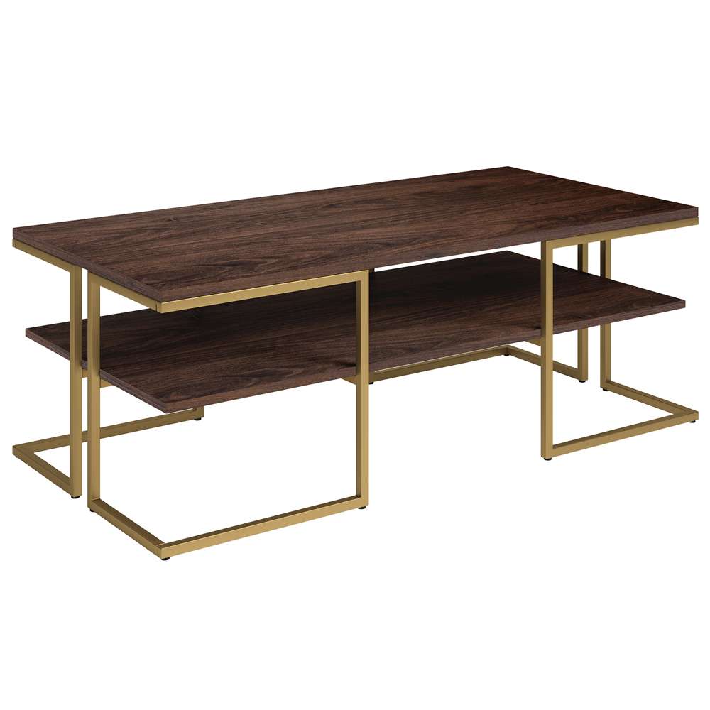 Hudson & Canal - Pike 45in Wide Rectangular Coffee Table in Brass/Alder Brown - CT1531 veiw 1