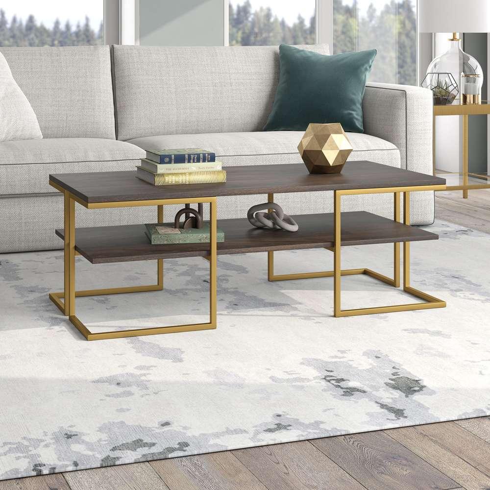 Hudson & Canal - Pike 45in Wide Rectangular Coffee Table in Brass/Alder Brown - CT1531 veiw 2