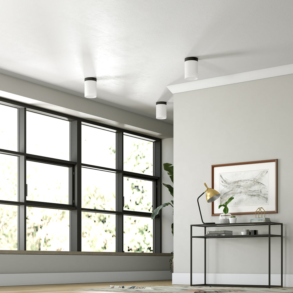 Hudson & Canal - Piper 6in Flush Mount with Fabric Shade in Blackened Bronze/White - SF1650