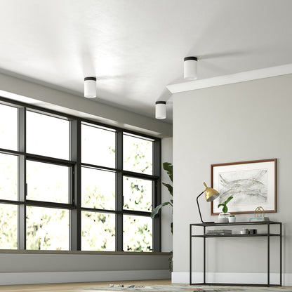 Hudson & Canal - Piper 6in Flush Mount with Fabric Shade in Blackened Bronze/White - SF1650
