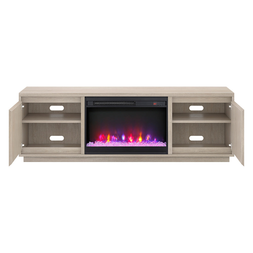 Hudson & Canal - Presque Rectangular TV Stand with 26in Crystal Fireplace for TVs up to 75in in Alder White - TV2316