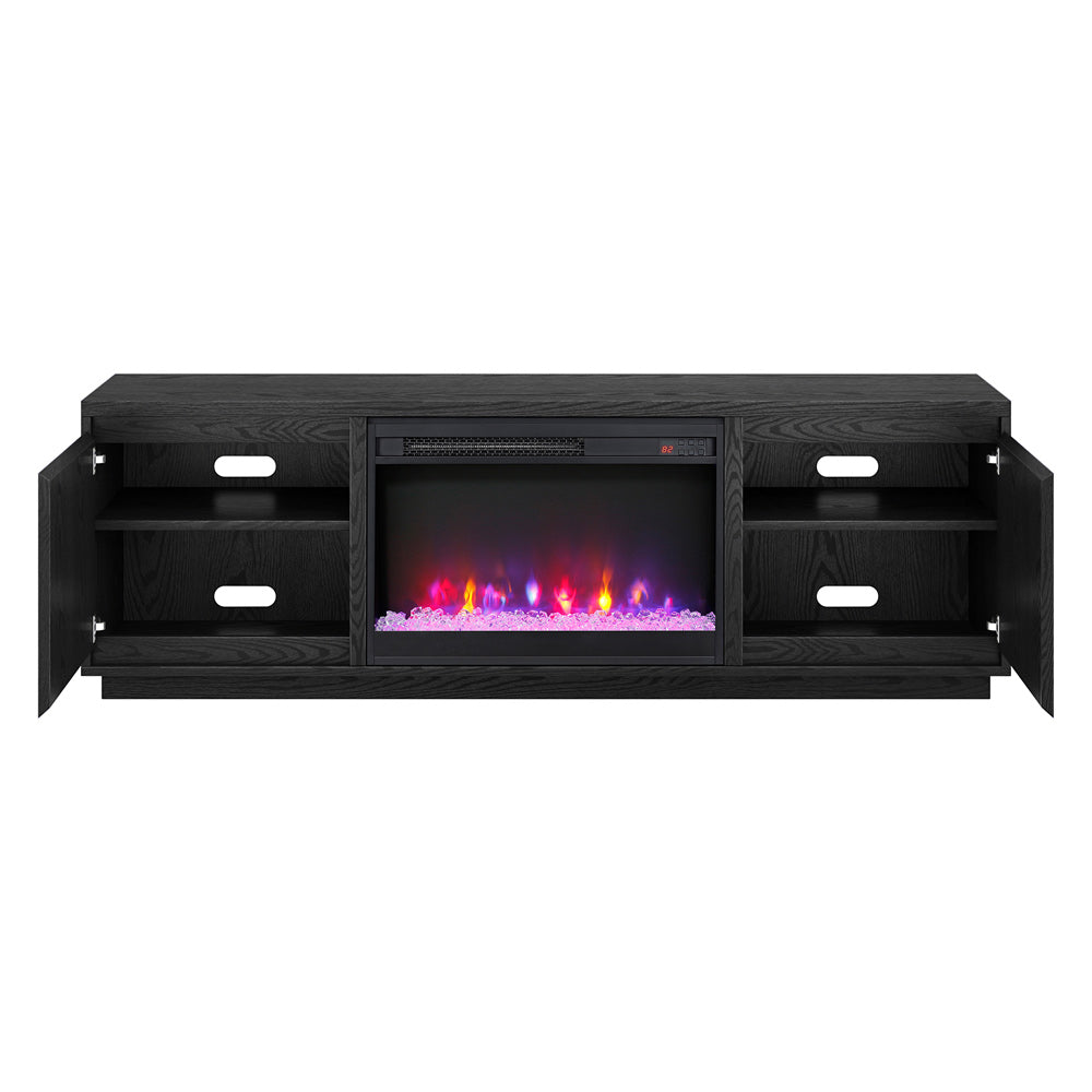 Hudson & Canal - Presque Rectangular TV Stand with 26in Crystal Fireplace for TVs up to 75in in Black Grain - TV2315