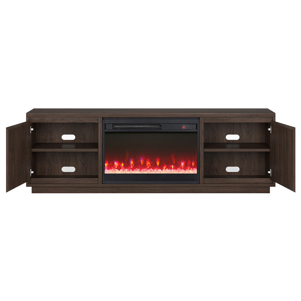 Hudson & Canal - Presque Rectangular TV Stand with 26in Crystal Fireplace for TVs up to 75in in Satin Walnut - TV2317