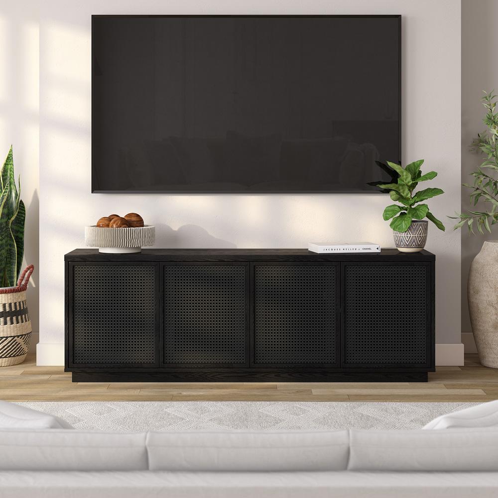 Hudson & Canal - Pryce Rectangular TV Stand for TVs up to 78in in Black Grain/Black Rattan - TV2244 veiw 5