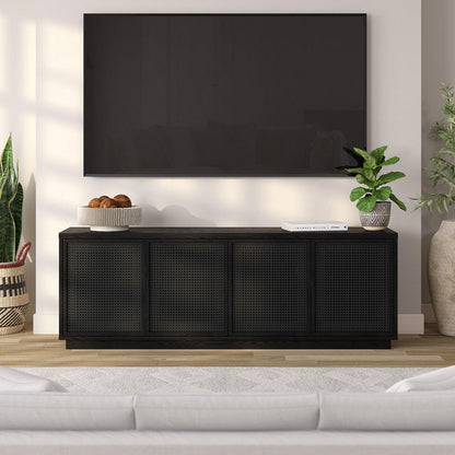 Hudson & Canal - Pryce Rectangular TV Stand for TVs up to 78in in Black Grain/Black Rattan - TV2244 veiw 5