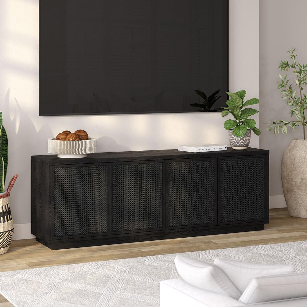 Hudson & Canal - Pryce Rectangular TV Stand for TVs up to 78in in Black Grain/Black Rattan - TV2244 veiw 6