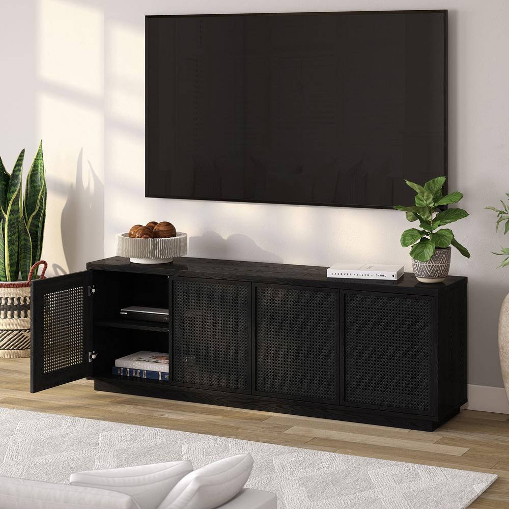 Hudson & Canal - Pryce Rectangular TV Stand for TVs up to 78in in Black Grain/Black Rattan - TV2244 veiw 7